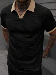 Manfinity CasualCool Polo de manga corta casual con ribete de contraste para hombre, verano - Negro - Ver 7