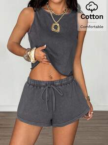 Muchica Dark Grey Knit Casual Women 2 Pieces Set - Grey - View 6