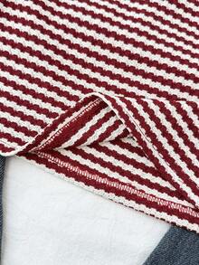 SHEIN Tween-Mädchen Sommer Lässig Strick Jacquard gestreiftes Kontrast Farbiges Trägerhemd - Bordeaux - Übersicht 6
