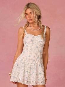 Athîral Women's Casual Vacation Sleeveless Off Shoulder Blue Embroidered Mini Dress, Suitable For Spring And Summer Wear, Date Party Wear, Graduation Dress, Wedding Wear, Cute And Playful Dress, Date Party Wear, Music Festival Wear, Holiday Wear - Blue and White - View 1