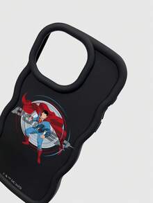 SUPERMAN X SHEIN 超人哑光磨砂黑波浪纹硅胶手机壳，镜头保护防震套，DC漫画英雄日常礼物配件，兼容iPhone和Galaxy手机，兼容iPhone 16/iPhone 17/iPhone 17 Pro Max/iPhone 12 Pro，兼容iPhone 17 Pro手机壳，手机配件，Galaxy S25 Ultra手机壳，可爱手机壳，Galaxy S24 Ultra手机壳，快速发货 - 黑色 - 查看 6