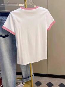 Resyla Áo thun nữ đơn giản màu hồng in hình quả anh đào, thích hợp cho mùa hè, đi làm hàng ngày, quà tặng lễ hội, thời trang, áo thun sành điệu, áo thun đẹp, quà tặng anh chị em, quà tặng mẹ, quà tặng Ngày của Mẹ, áo thun thường ngày nhưng vẫn thời trang. - Hồng - Xem 2