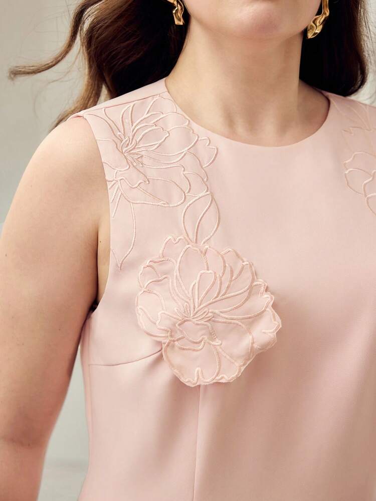 PLUS SIZE WOMEN'S SHORT DRESS WITH APPLIQUES DESIGN, SPRING/SUMMER