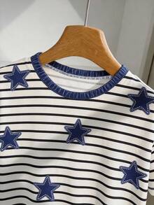 Resyla Women's Star Print Short Sleeve Casual Standard Crew Neck T-Shirt - Multicolor - View 3