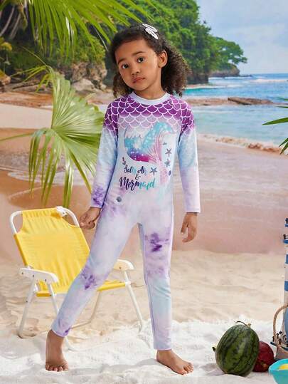 Sparklyn 1 pieza Traje de baño de una sola pieza con estampado de escamas de sirena para niña