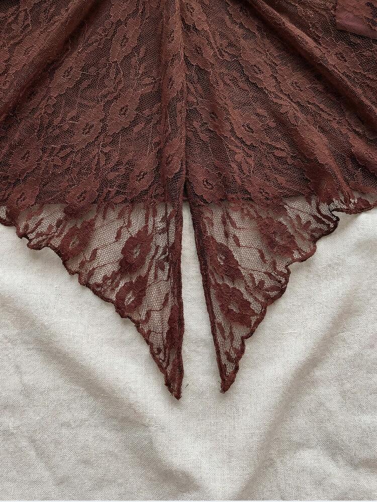 Soleia 女士褶皱不对称下摆露脐上衣和迷你裙两件套，时尚约会之选 - 咖啡棕 - 查看 4