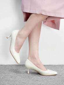 CUCCOO BIZCHIC Women's Pointed Toe Beige Patent Leather Fashion Daily Commuter Model To Work Basic Wear Stiletto High Heel Shoes - Beige - View 3