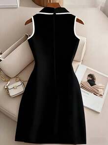 Franclia Printed Collar Casual Commuter Minimalist Style Dress For Women - Black and White - View 2