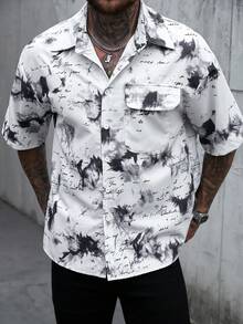 Manfinity LEGND Men's Summer Casual All-Over Print Front Button Flap Pocket Short Sleeve Shirt - Light Grey - View 3