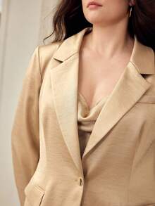 MOTF PREMIUM Áo blazer dài tay bằng satin dành cho nữ cỡ lớn, mùa xuân/hè. - Rượu sâm banh - Xem 2