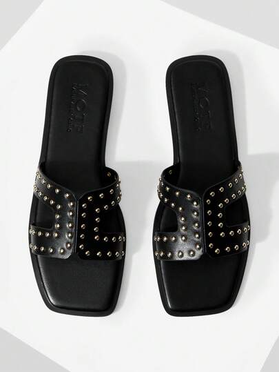 MOTF WOMEN'S SUMMER FASHION STREET CASUAL COMMUTE RIVET DECOR OPEN TOE FLAT SANDALS