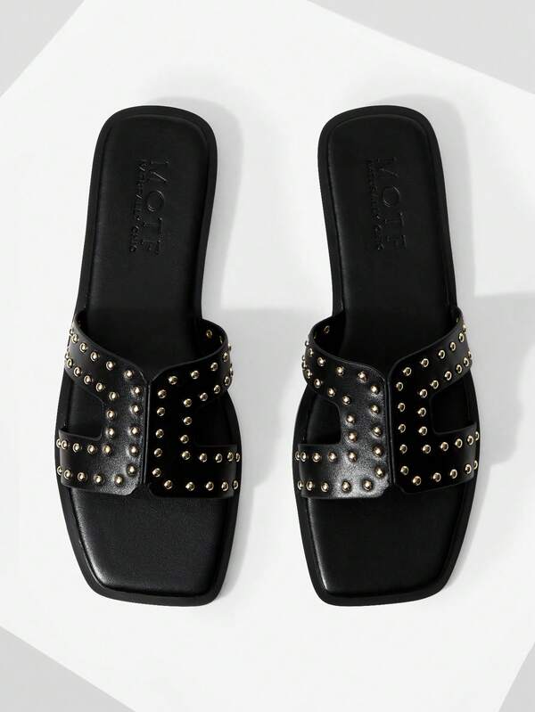 MOTF WOMEN'S SUMMER FASHION STREET CASUAL COMMUTE RIVET DECOR OPEN TOE FLAT SANDALS SPRING SHOES