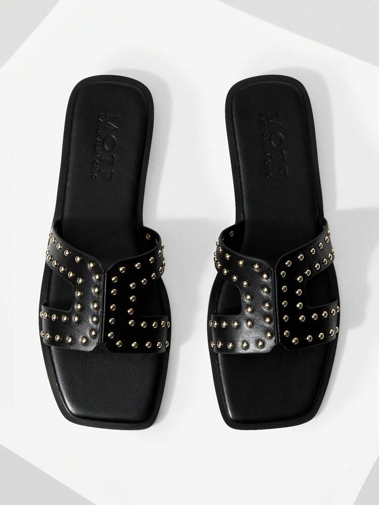 WOMEN'S SUMMER FASHION STREET CASUAL COMMUTE RIVET DECOR OPEN TOE FLAT SANDALS SPRING SHOES SUMMER SHOES