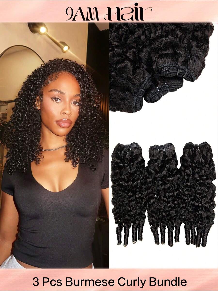 3pcs Burmese Curly Bundles Human Hair Pixie Curls Human Hair Spiral End Natural Colour 100% Human Hair Burmese Curly Human Hair Bundles Weave Bundle Unprocessed Human Hair Extensions 14-26 Inch Top Quality For Women - SNatural - View 1