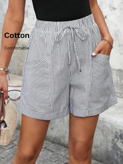 EMERY ROSE 女士夏季条纹时尚短裤女夏季短裤短款短裤