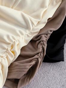 Franclia Comfortable Bra Free Cold Shoulder Halter Neck Ruched Crop Camisole Tank Top For Women - Multicolor - View 4