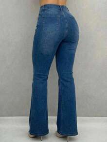 Pantalón De Mezclilla Stretch Para Mujer Corte Campana - Lavado ligero - Ver 2