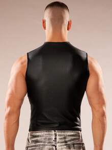 FeverCity Men's Summer Fashion Solid Color Ruched Slim Fit Tank Top - Black - View 2