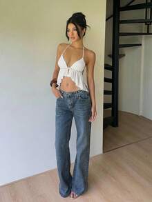 Aloruh Top halter con espalda descubierta y decoración de remaches - Blanco - Ver 4