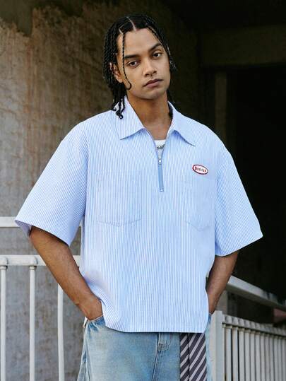 PAVTROS Men's Casual Striped Half-Zip Short Sleeve Shirt, Summer