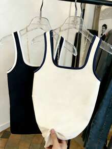 Resyla 女士夏季休闲撞色滚边方领修身背心 - 彩色 - 查看 2