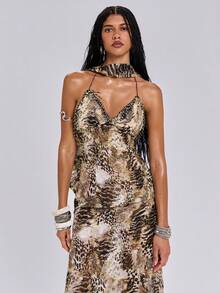 ROMWE Abito lungo da vacanza sexy in stile Y2K con decorazione di perline e stampa floreale - Multicolore - Visualizzare 6
