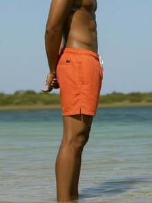Manfinity Swimmode Pantalones cortos de playa con cordón en la cintura y estampado de palmeras para hombre - Naranja - Ver 4