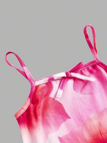 少女休闲热带印花修身连衣裙 - 紅白色 - 查看 2