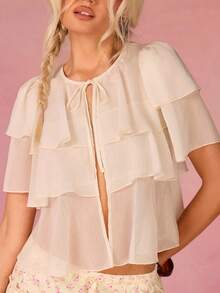 Athîral Women's Casual Vacation Chiffon Cream White Shirt, Spring/Summer, Summer Top, Solid Color White Top, Flowing Top, Summer Top, Wedding Outfit, Outdoor Outfit, Date Party Outfit, Holiday Outfit - White - View 1