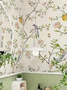 1 Cuộn Giấy Dán Tường Họa Tiết Chim, Hoa, Chanh và Lá Nho Thanh Lịch, Chống Thấm Nước, Có Thể Tháo Gỡ, Tự Dính, Thích Hợp Cho Phòng Khách, Phòng Ngủ, Nhà Bếp, Trang Trí Nội Thất, Quà Tặng Trang Trí Nhà Cửa Đa Năng, Quà Tân Gia, Quà Ngày Lễ, Tiệc Tùng - QXPH-009 Hoa bay - Xem 14