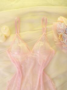 女士蕾丝优雅性感睡裙 - 粉色 - 查看 3