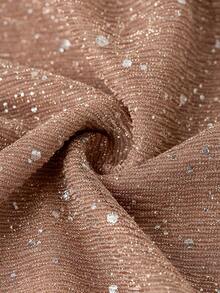 Ellevyn Women's Glamorous Sexy Party Banquet Romantic Elegant Metallic Lurex Cowl Back Contrast Lace Bodycon Dress - Champagne - View 5