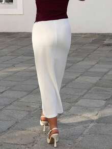 Jeta Ari Jupe longue taille haute de couleur unie, décontractée pour le printemps et l'automne - Blanc - Voir 2
