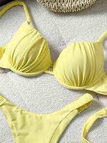 Yellow Tie-Up Bikini With Underwire & Spaghetti Strap - Yellow - View 5