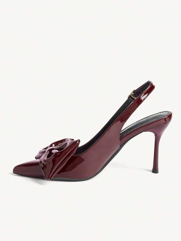 CUCCOO CHICEST Ladies Pointed Burgundy Glossy Bow Ankle Strap Skinny Heel Fashion Dating Shoes Party High Heel Sandals Wedding Shoes Spring Shoes Bride Shoes