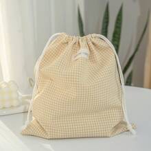 [Cute Checkered Storage Bag]1pc Drawstring Bag - Charming Fabric Gift & Storage Pouch With Motif, Perfect For Jewelry, Cosmetics, Travel Essentials & Home Organization - Multicolor - View 3