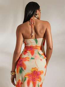 Opulessa 女士度假针织网纱印花吊带上衣和迷你裙两件套 - 彩色 - 查看 5