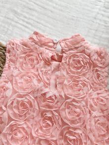 Vintaside Kids Girls Sleeveless Solid Color Elegant Ruffle Collar Summer Dress - Pink - View 5