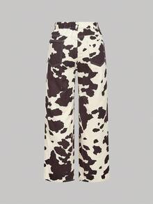 SHEIN MOD Plus Size Women Loose Fit Ripped Flare Leg Jeans, Blue - Brown - View 2