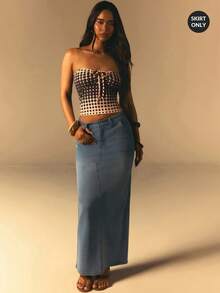 Athîral Women's Casual Washed Denim Skirt - Blue - View 1