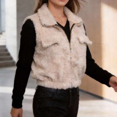 Chaleco Afelpado Mujer con Acabado Suave Tipo Teddy, Diseño Sin Mangas y Estilo Invernal Elegante