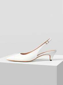 MOTF WOMEN'S ELEGANT MINIMALIST DAILY COMMUTE VERSATILE WHITE POINTED TOE KITTEN HEEL SANDALS - White - View 2