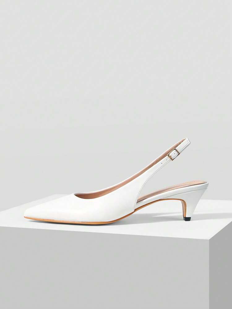 WOMEN'S ELEGANT MINIMALIST DAILY COMMUTE VERSATILE WHITE POINTED TOE KITTEN HEEL SANDALS SPRING SHOES