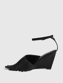 CUCCOO SZL 女士优雅时尚高跟凉鞋，饰有流苏和搭扣设计 - 黑色 - 查看 5