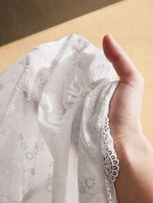 SHEIN ICON 大码女式深V领褶皱腰身优雅花瓣袖派对连衣裙 - 白色 - 查看 10