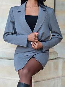 Mima John Women's Rhinestone Embellished Casual Fashion Blazer - Grey - View 3