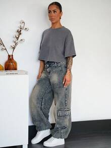 SAYEHFBABY 棉质休闲短袖短款T恤 - 灰色 - 查看 6