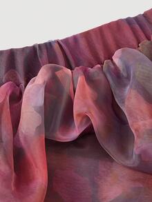 SHEIN MOD 女士扎染花卉褶皱吊带背心和荷叶边腰中长裙两件套 - 彩色 - 查看 4