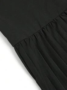 Vestido casual de manga corta con escote en V, estampado de leopardo y parches para mujer de talla grande para salidas y fiestas - Negro - Ver 4