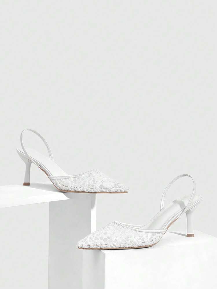 CUCCOO SZL Women's Pointed Toe Asymmetric Heel High Heels, Embroidered Mesh Design, Romantic Elegant Stylish Fashion Mesh Pumps, Formal Dress Shoes For Wedding, Party, Valentine's Day Spring Shoes